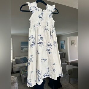 Floral White and Blue Kids Dress